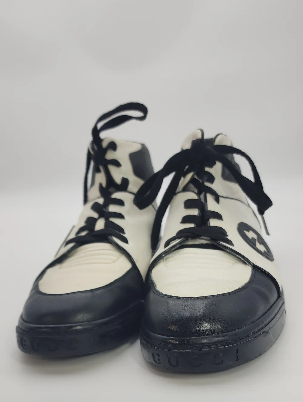 Gucci Interlocking GG High-Top Leather Sneakers Black White Men's Size 11